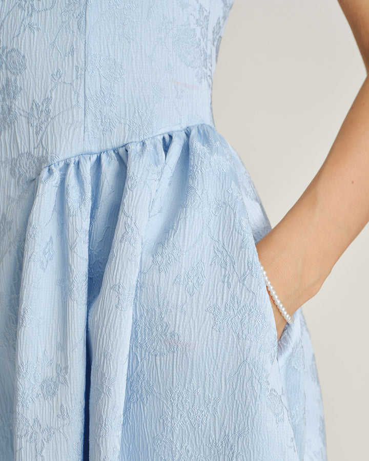 Vestido Midi Slip con Bolsillos de Jacquard Azul