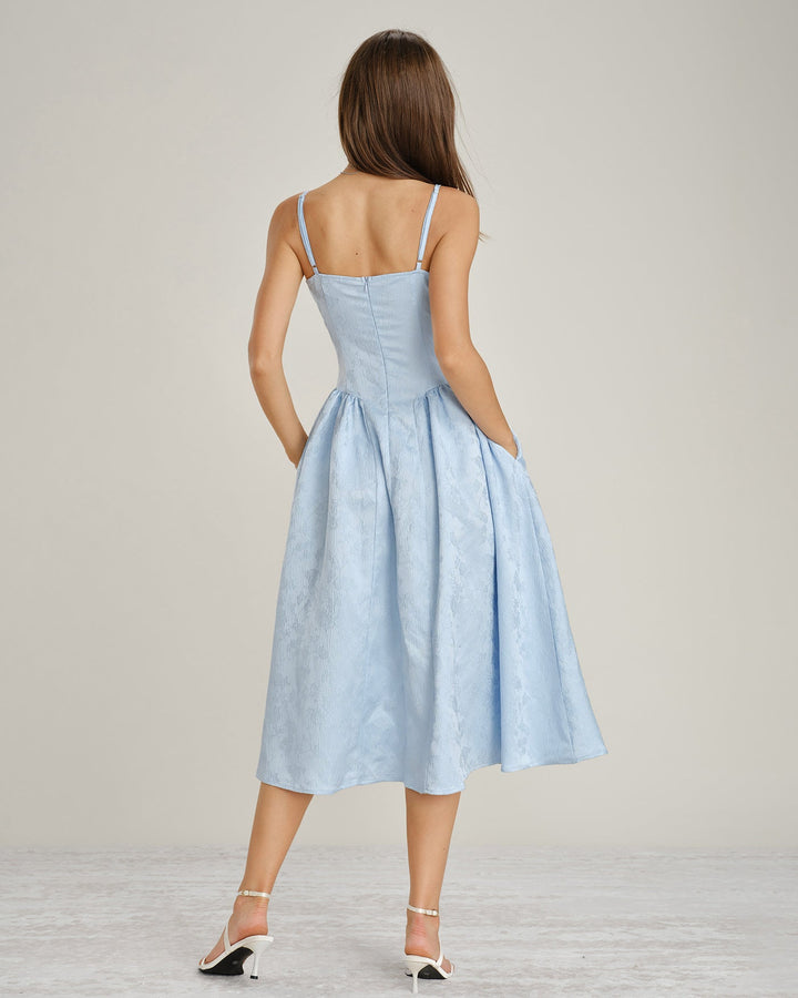 Vestido Midi Slip con Bolsillos de Jacquard Azul