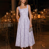 Vestido Midi Jacquard con Cuello Cuadrado Púrpura
