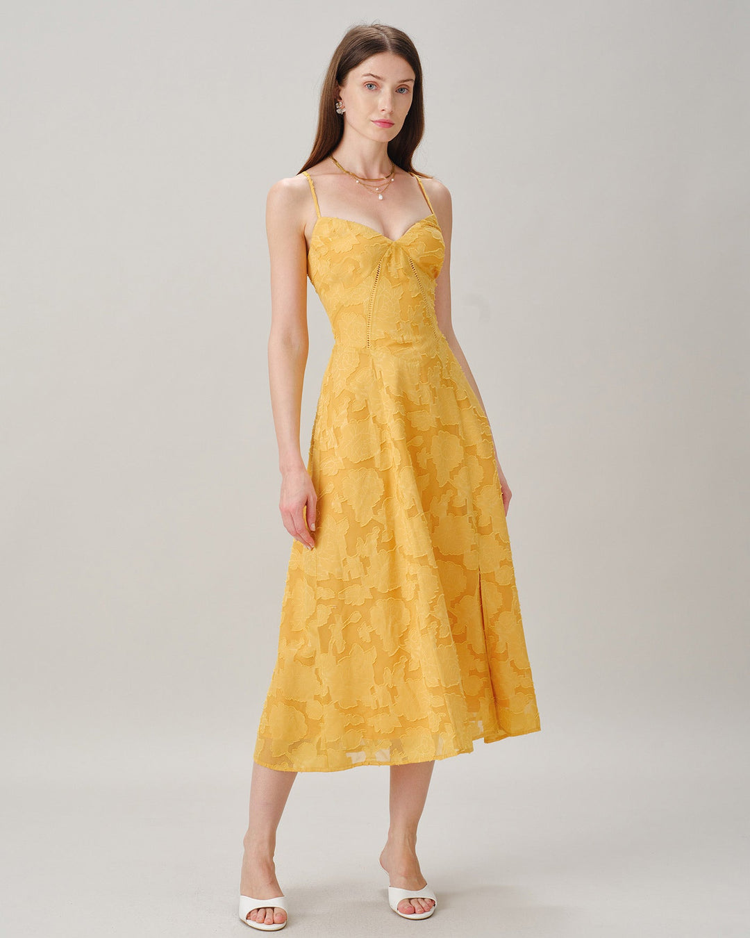Vestido Midi Slip Jacquard Cruz X Amarillo
