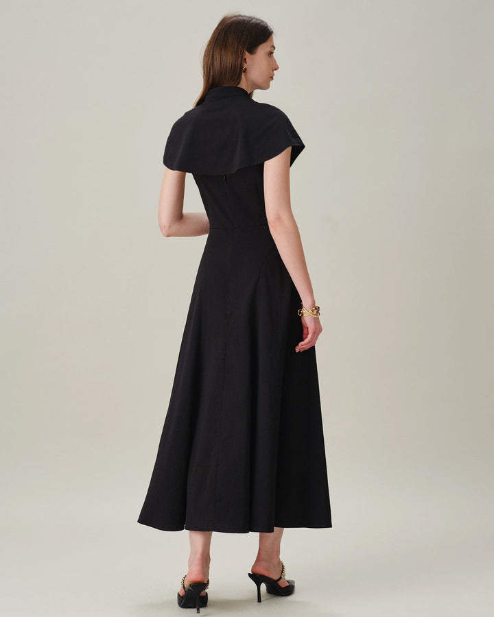 Vestido Midi Sin Mangas de Cuello Cuadrado Negro