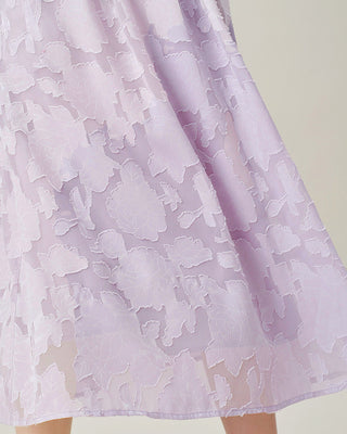 Vestido Midi Jacquard con Cuello Cuadrado Púrpura