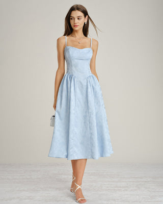 Vestido Midi Slip con Bolsillos de Jacquard Azul