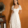 Vestido Midi de Manga Abullonada con Escote Cuadrado Beige
