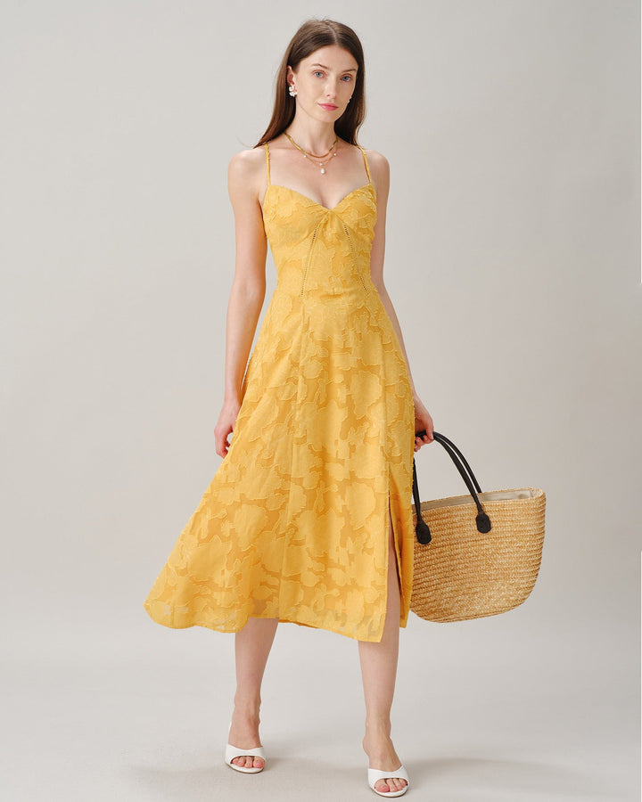 Vestido Midi Slip Jacquard Cruz X Amarillo