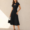 Vestido Midi Sin Mangas de Cuello Cuadrado Negro