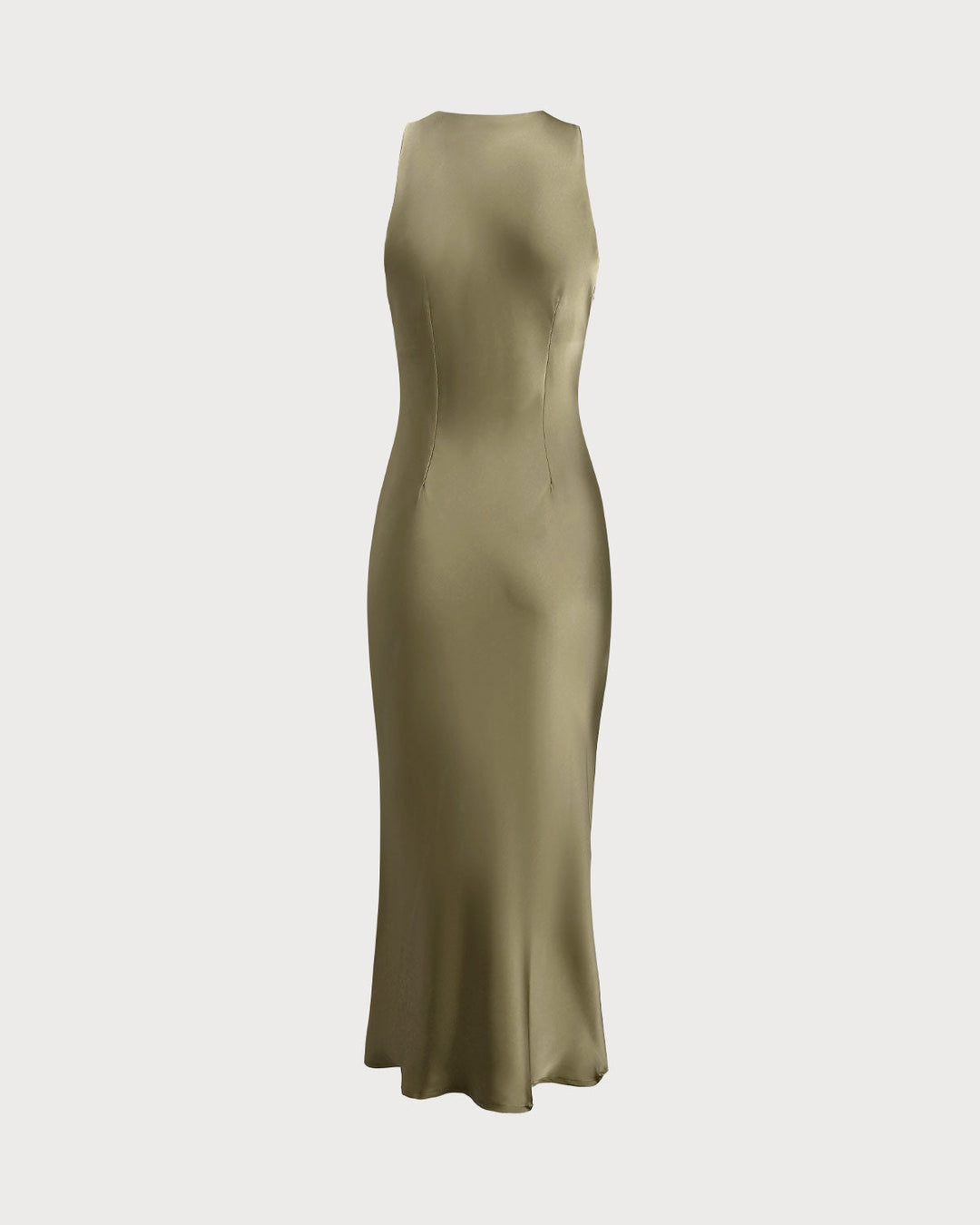 Vestido Midi Slip de Satén Verde con Escote Barco