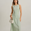 Vestido Midi Sin Mangas de Cuello Redondo Verde