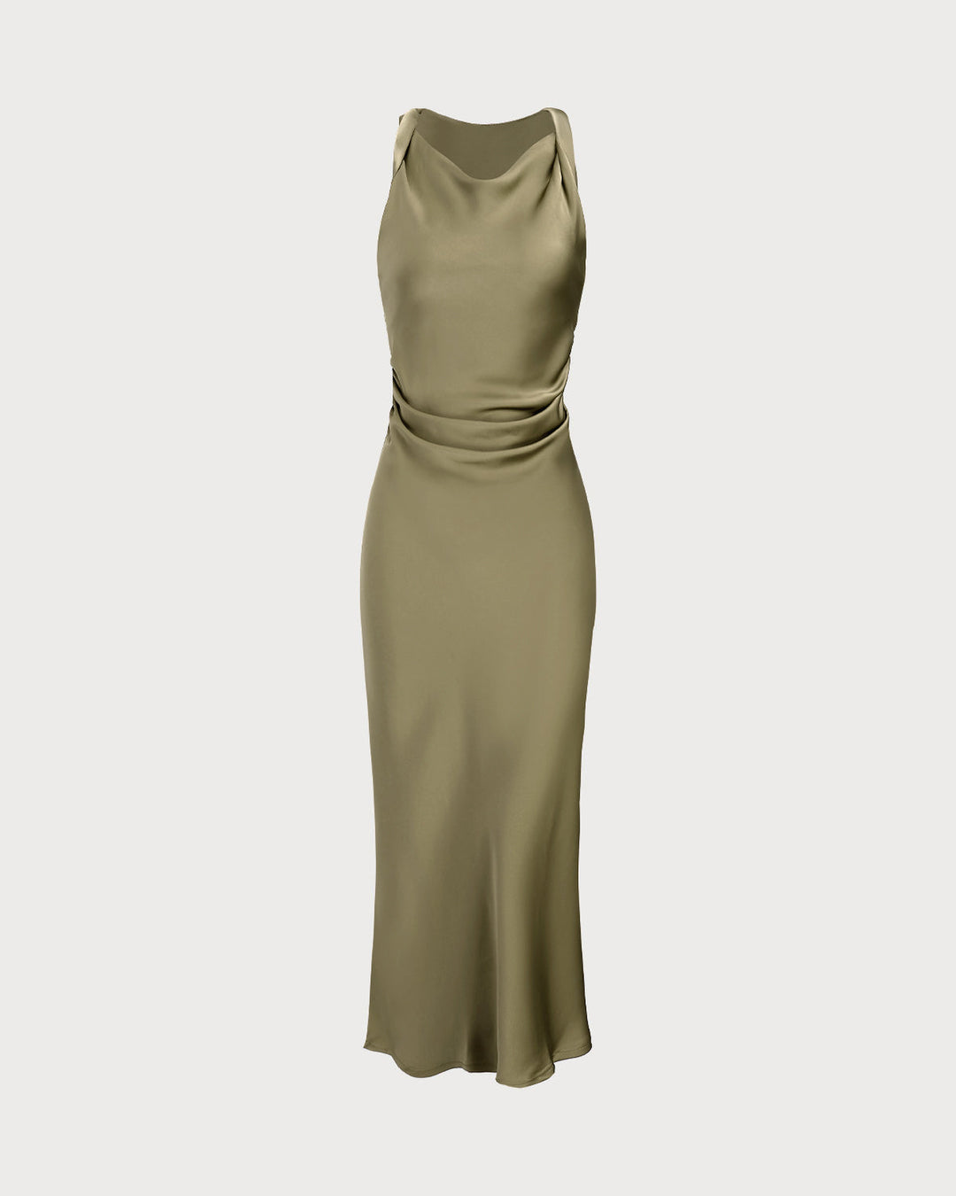 Vestido Midi Slip de Satén Verde con Escote Barco