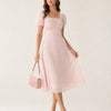 Vestido Midi de Chifón con Cuello Cuadrado Rosa