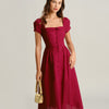 Vestido Midi A-Line de Cuello Cuadrado Color Vino