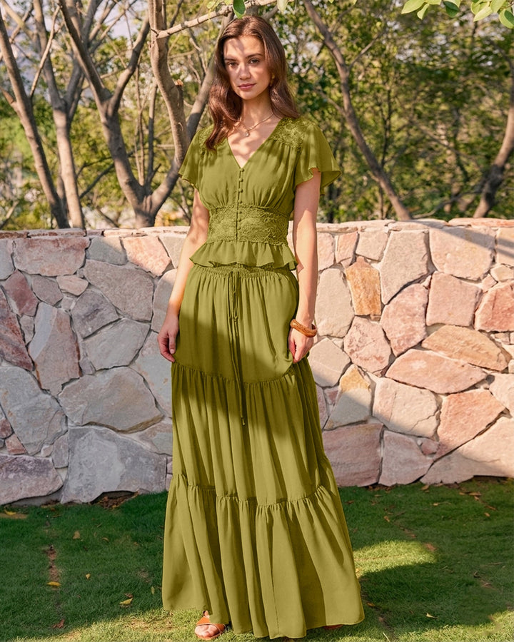 Falda Maxi de Chifón con Cintura Elástica Verde