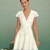 Vestido Mini Texturizado con Escote en V Color Albaricoque