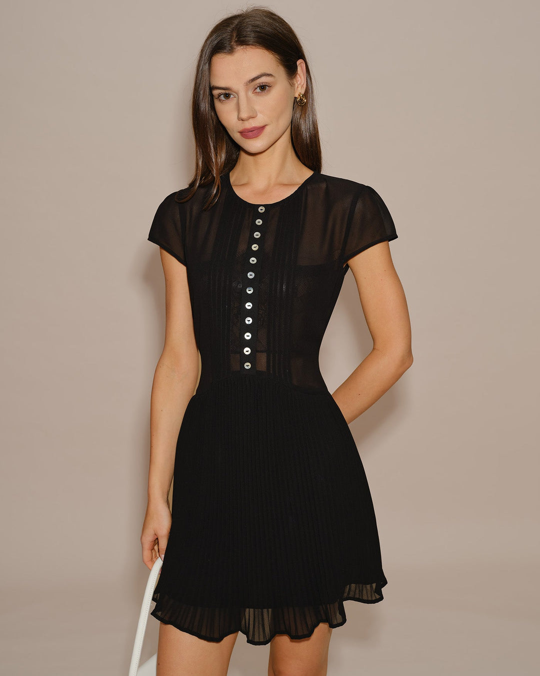 Vestido Mini de Chiffon Negro Transparente
