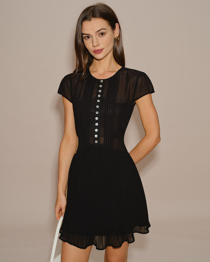 Vestido Mini de Chiffon Negro Transparente