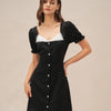 Vestido Mini Negro con Cuello en V y Lunares