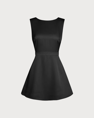 Vestido Mini A-Line de Perlas con Cuello Barco Negro