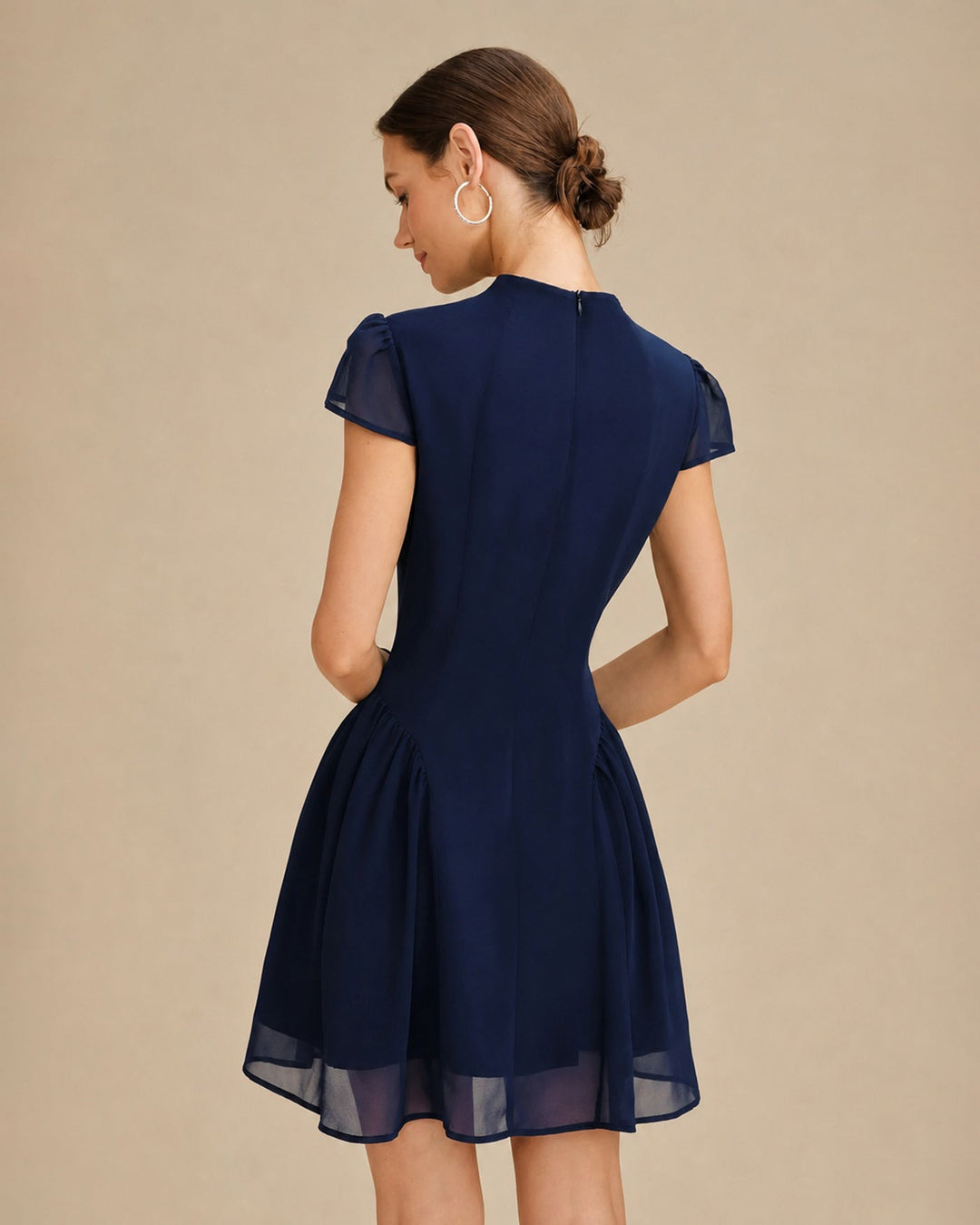 Vestido Mini A-Line Arrugado Azul Tortuga