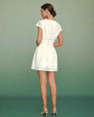 Vestido Mini Texturizado con Escote en V Color Albaricoque
