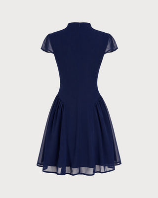 Vestido Mini A-Line Arrugado Azul Tortuga