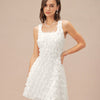 Vestido Mini A-Line Floral con Cuello Cuadrado Blanco