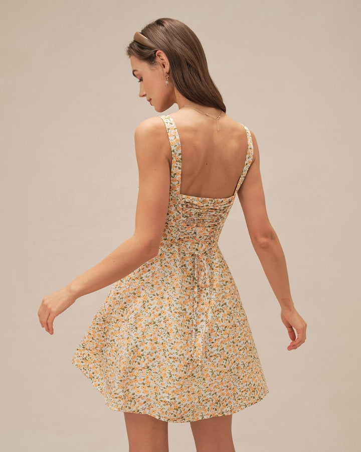 Vestido Mini Amarillo Floral con Tirantes