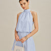 Vestido Mini de Cuello Alto con Rayas en Azul
