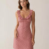 Vestido Mini Deslizante de Cuello en V a Rayas Rojo