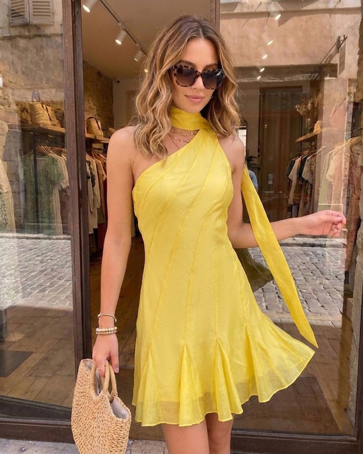 Vestido Mini Amarillo de Un Hombro