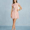 Vestido Mini de Chifón Floral con Cuello Alto Rosa