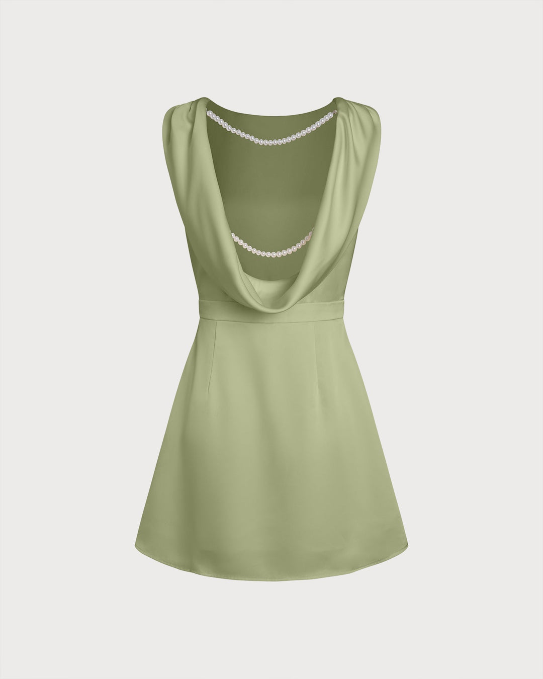 Vestido Mini de Satén Perla con Cuello Barco Verde