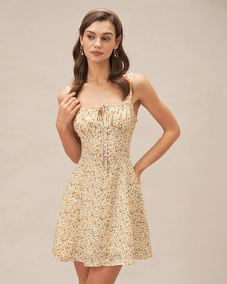Vestido Mini Amarillo Floral con Tirantes