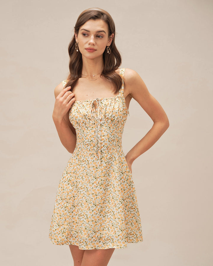 Vestido Mini Amarillo Floral con Tirantes
