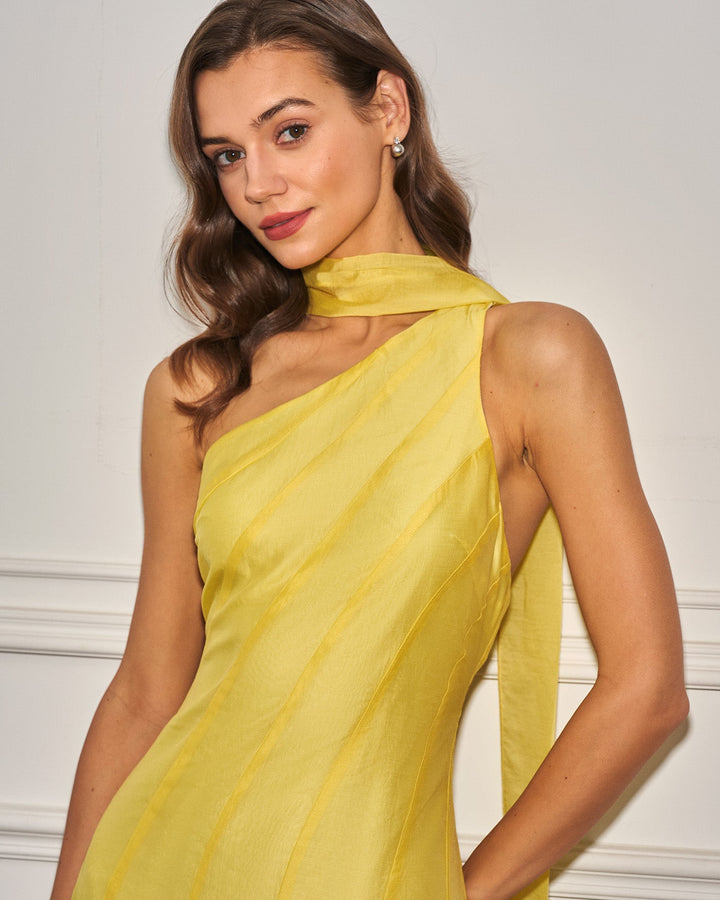 Vestido Mini Amarillo de Un Hombro