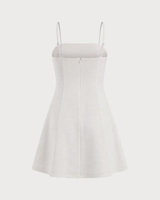 Vestido Mini A-Line con Cremallera Blanca