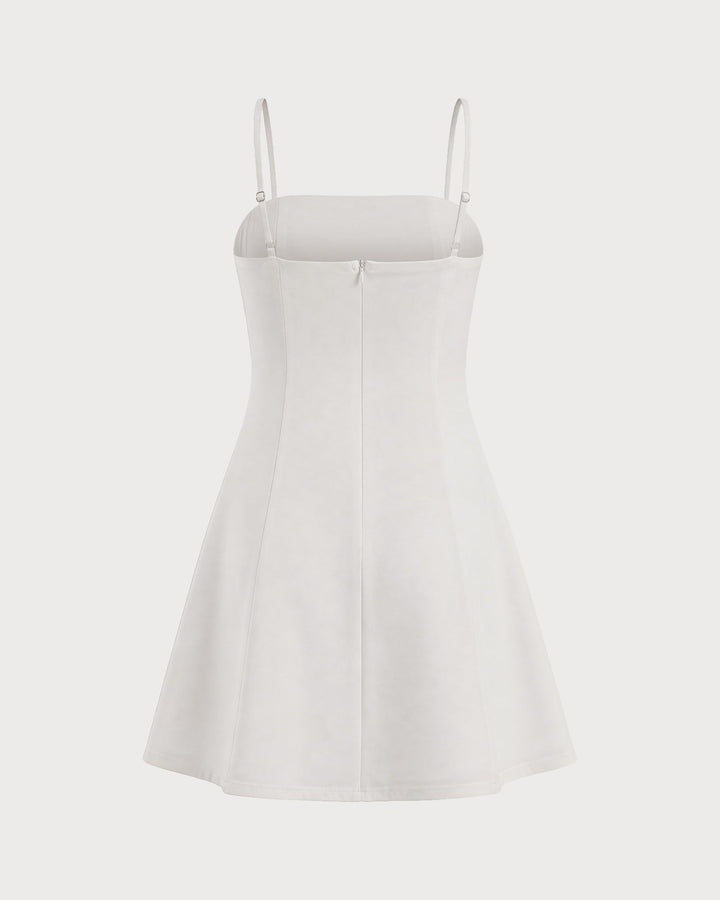 Vestido Mini A-Line con Cremallera Blanca