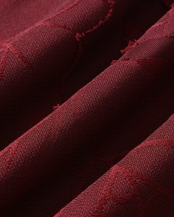 Vestido Mini Jacquard de Cuello Cuadrado Color Rojo Vino