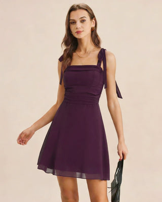 Vestido Mini de Chifón con Tirantes Morado