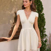 Vestido Mini de Encaje con Escote en V Color Albaricoque