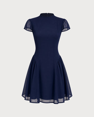 Vestido Mini A-Line Arrugado Azul Tortuga
