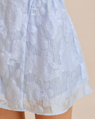 Vestido Mini Jacquard con Escote Corazón Azul