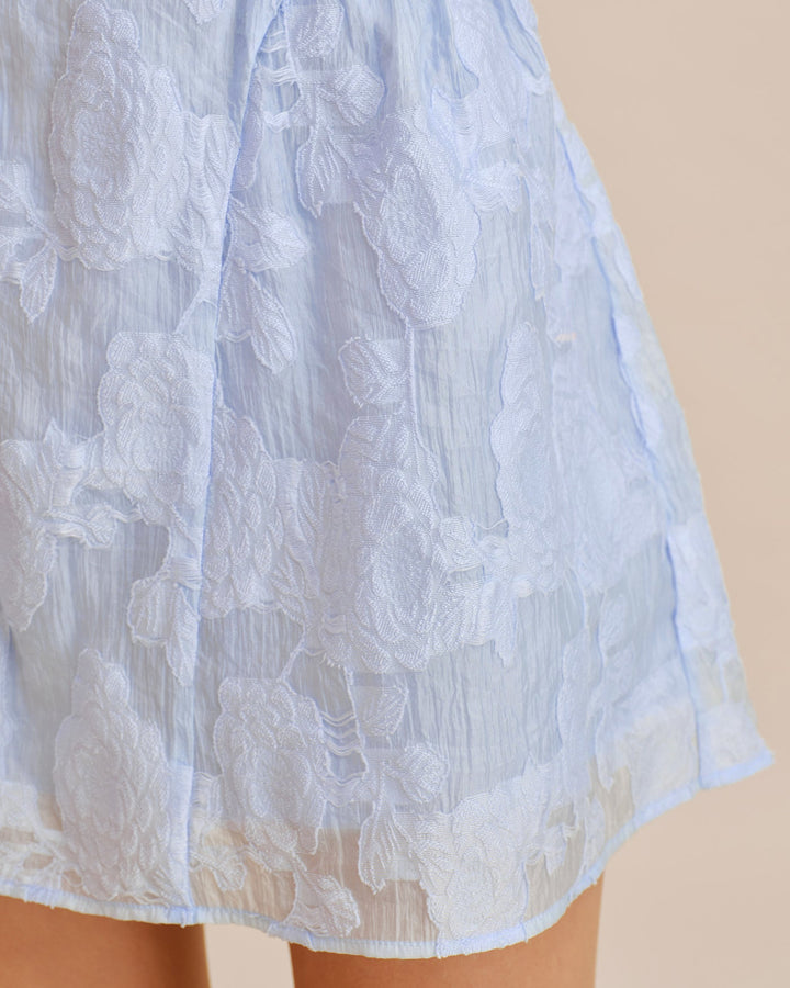 Vestido Mini Jacquard con Escote Corazón Azul