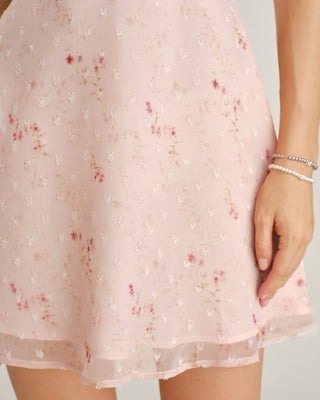 Vestido Mini Jacquard de Manga Corta Rosa