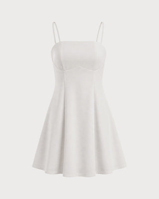 Vestido Mini A-Line con Cremallera Blanca