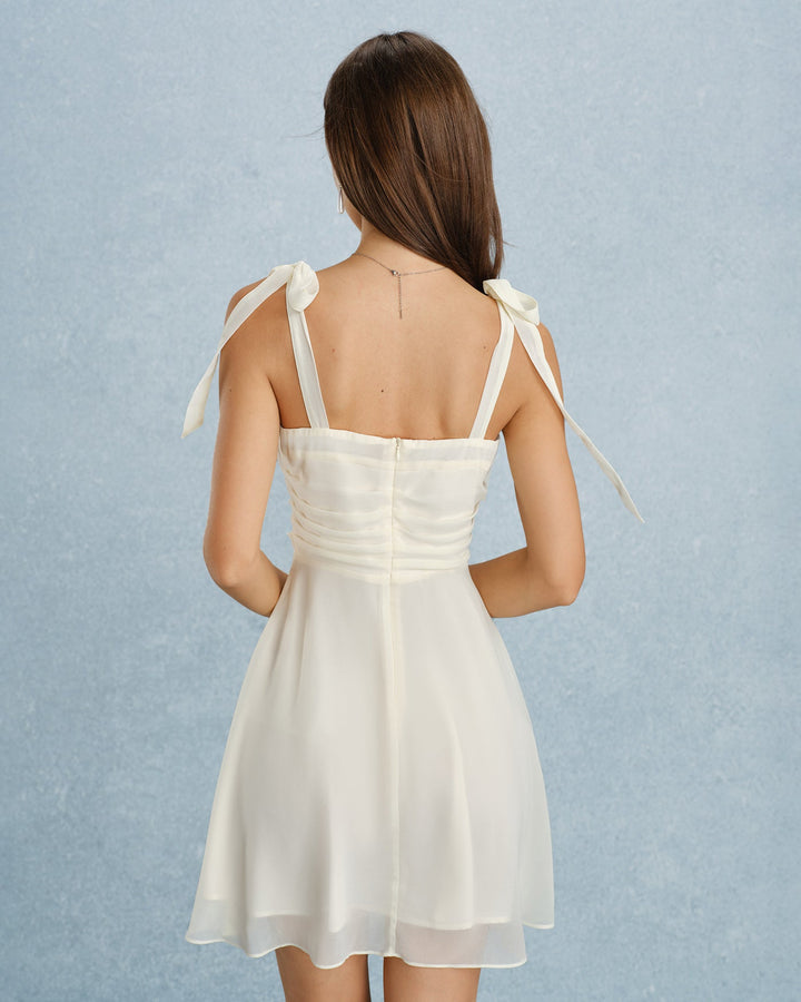 Vestido Mini de Tirantes con Cuello Cuadrado de Albaricoque