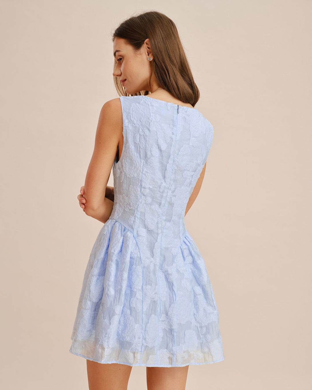 Vestido Mini Jacquard con Escote Corazón Azul