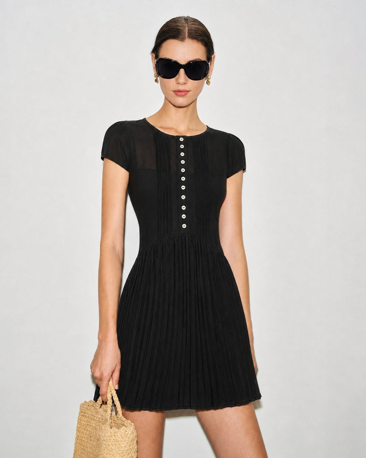 Vestido Mini de Chiffon Negro Transparente