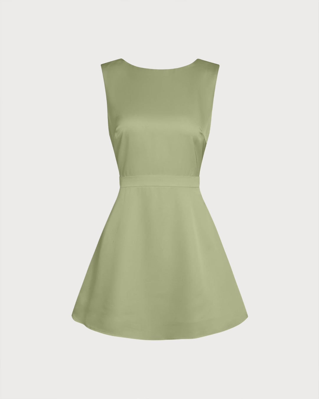 Vestido Mini de Satén Perla con Cuello Barco Verde