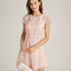 Vestido Mini Jacquard de Manga Corta Rosa
