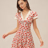 Vestido Mini de Encaje Floral con Cuello en V Rojo